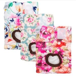 Cute Bone 3‎ Pc Floral Reusable Dog Diaper Size Large NEW Flower Heat Pee